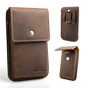 Imagem de Topstache Coldre de telefone de couro para cinto, capa de celular flip com clipe de cinto para S23 S22, bolsa de telefone grande para iPhone 14 13 Pro, capa de couro universal para smartphone, ajuste para telefone com capa protetora