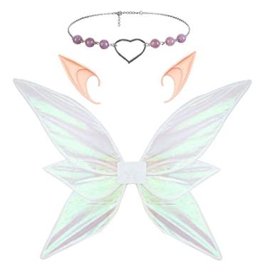 Imagem de Funsveta Women Girls Berry Rattans Crown Butterfly Wings with Elf Ears Dress Up Halloween Cosplay Photo Prop Accessories (Sliver Pink Transparent)