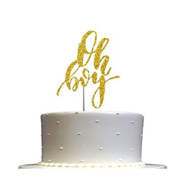 Imagem de Oh Boy Cake Topper Gold Glitter, Decoração de Festa de Chá de Bebê, Qualidade Premium, Glitter Dupla Face Resistente, Bastão de Acrílico. Feito nos EUA