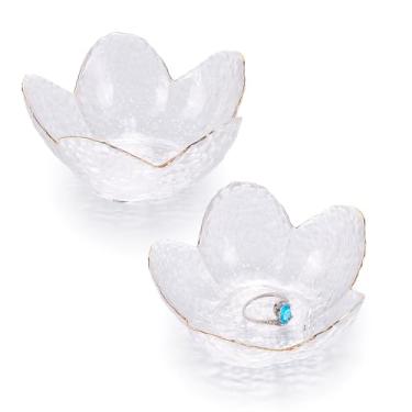 Imagem de NBEADS 2 peças pequenas bandeja de bugiganga de vidro, prato de anel de flores, bandeja de joias de cristal transparente para anéis, brincos, joias, relógio, chaves, salada, 3,5 × 3,4 × 1,15 cm