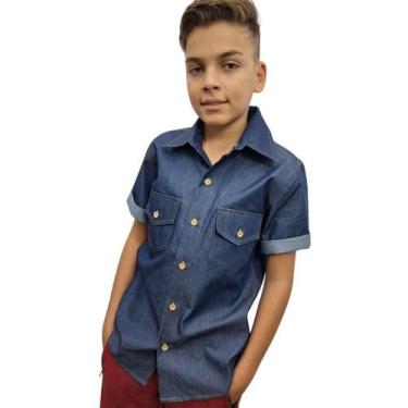 Imagem de Camisa Infantil Juvenil Menino Jeans Casual Manga Curta - Paraíso do C