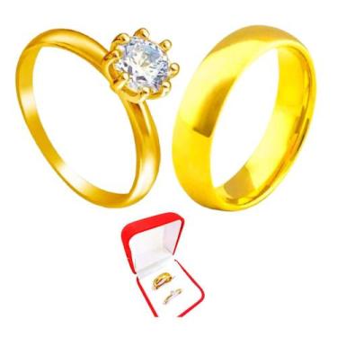 Imagem de Aliança Ouro 18k 6mm Anatomica Tradicional Casamento + Anel Solitário 