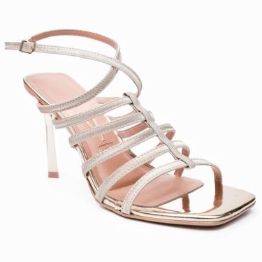 Imagem de Sandália Vizzano Salto Alto Tira Fina Metalizada Feminina - Dourado