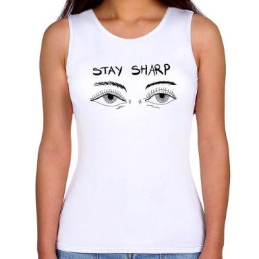 Imagem de Regata Feminina Eyes Stay Sharp - Foca na Moda, Branco, GG