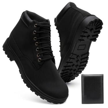 Imagem de Bota Masculina Casual material vegano Preta Cano Curto Lançamento  + C