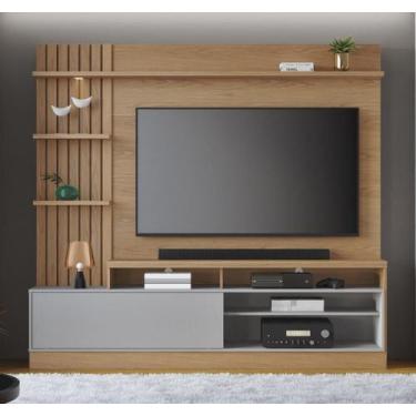 Imagem de Home Theater Maceió com Spot de Led e Prateleiras Freijó Cinza - Colib