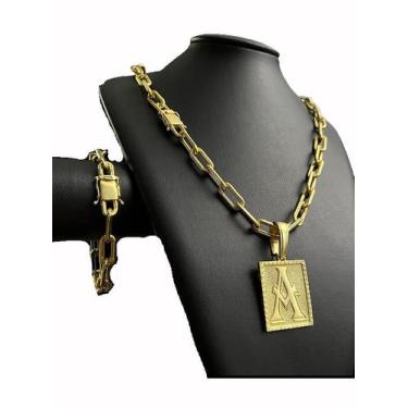 Imagem de Cordão cadeado 12mm + pingente letra - banhado a ouro - ToJoia18k, 70c