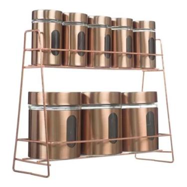 Imagem de Porta Tempero E Condimentos Prateleira Cozinha 9 Peças Rosê - PGB