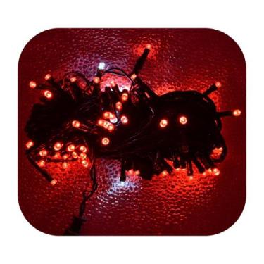 Imagem de Cordão Pisca 100 Led Prova Dágua 80 Fixo e 20 Strobo Verde Fio Vermelh