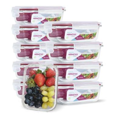Imagem de KIT 10 Potes de Vidro Retangular com Tampa Hermética 370ml - U4HOME, V