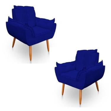 Imagem de Kit 2 Poltronas Decorativa Opala Sala de Estar Tecido Suede Azul Marin
