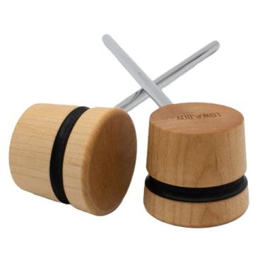 Imagem de Low Boy Batedor de bumbo de madeira leve - Batedor versátil e leve com superfície de madeira e hastes de aço de grau aeroespacial (natural com listras pretas, pacote com 2)