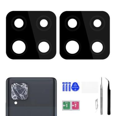 Imagem de BESJMYT Pacote com 2 para Samsung Galaxy A42 5G lente de vidro traseira adesivo de reposição para câmera traseira com kit de reparo de ferramenta de reparo completo Pinças pano de poeira para A42 5G