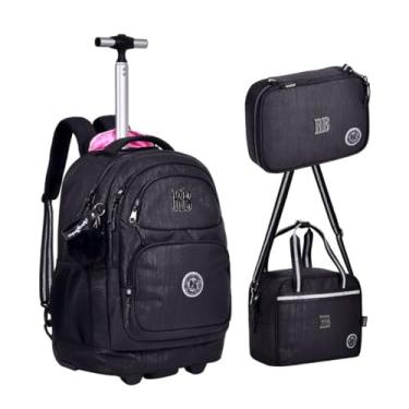 Imagem de Kit Mochila de Rodinha Lancheira Térmica e Estojo Rebecca Bonbon Preta Grande Crinkle Com Lurex RB24530