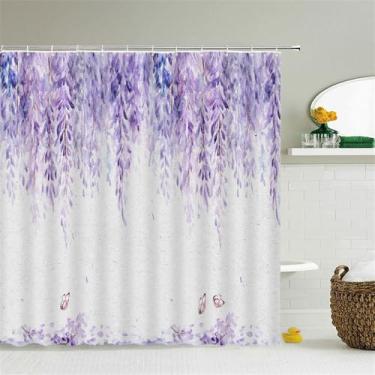 Imagem de Tecido impermeável Folhas Planta Flores Cortinas de chuveiro Banheiro Grande Decoração impressa Cortina de chuveiro Tela de banho, sy5602, W180xH200cm