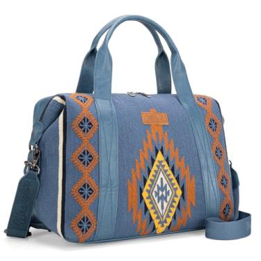 Imagem de Bolsa esportiva feminina Wrangler grande para viagem de fim de semana, tapeçaria, bolsa de mão, Tapeçaria - Jean, 18.2" x 6.8" x 16.2", Ocidental