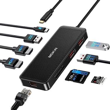 Imagem de Hub USB-C MOKIN, base USB C 9 em 1, adaptador HDMI USB C para USB duplo 4K, hub USB Ethernet de 1 Gbps, entrega de energia de 100 W, leitor de cartão SD para MacBook Pro, XPS e mais