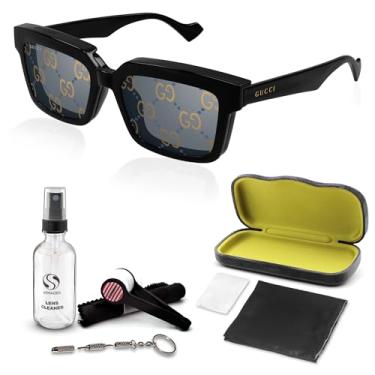 Imagem de Gucci GG1543S Óculos de sol com clipe em formato quadrado + pacote com kit de óculos de luxo eSHADES, Preto | Lente transparente