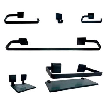 Imagem de 1 Kit Para Banheiro Luxo Preto 6 Peças - jvm