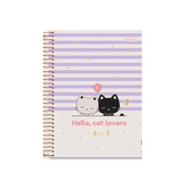 Imagem de Caderno Colegial 1 Matéria Cute Cat Cadersil - Coleção Fofa Gato 80 Folhas genérico (Listras)