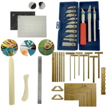 Imagem de Kit Base de Corte 60x45 Gabarito Encadernação Cartonagem Esquadros Est