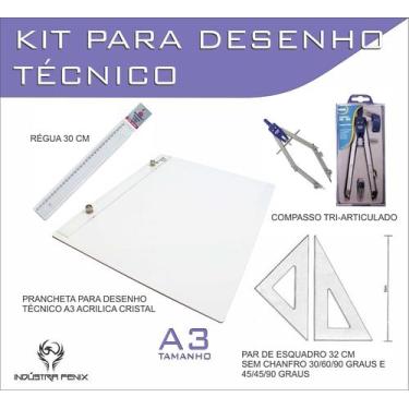 Imagem de Kit Desenho Técnico Prancheta Engenharia Arquitetura Edificações A3 AC