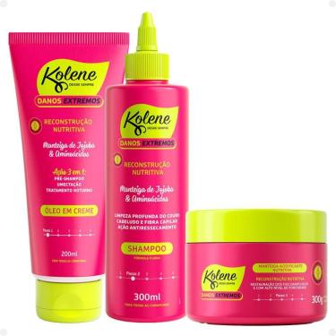 Imagem de Kit Kolene Danos Extremos Reconstrução Nutritiva: Óleo em Creme, Shampoo e Manteiga Acidificante