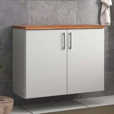 Imagem de Gabinete Para Banheiro 80cm Mdf Nogal Com Branco Paris - On Móveis
