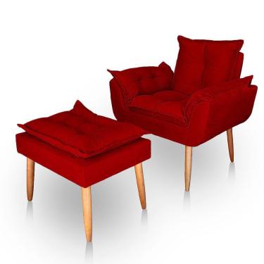Imagem de Poltrona Opala Para Sala Com Puff Reforçada Suede Cor Vermelho