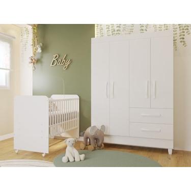 Imagem de Quarto Infantil Completo Com Berço Americano Grade De Proteção Lateral Conforto Luxo Com Guarda Roupa Premium Infantil Elegante Moderno Cantinho Do Bebê Aconchegante Cor Branco/MultiFlex