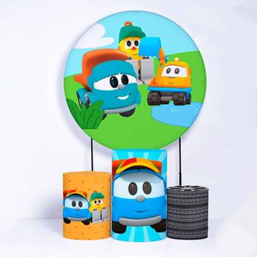 Imagem de Kit Painel de Festa Redondo de 1,50m e Trio de Cilindros Léo - Fera Print