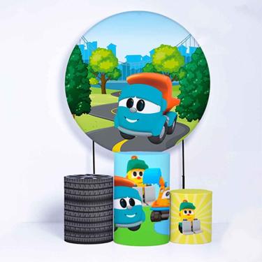 Imagem de Kit Painel de Festa Redondo de 1,50m e Trio de Cilindros Léo - Fera Print