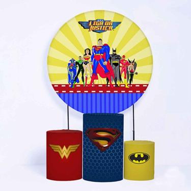 Imagem de Kit Painel de Festa Redondo de 1,30m e Trio de Cilindros Liga da Justiça - Fera Print