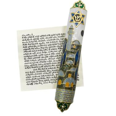 Imagem de MrMrKura Mezuzá com rolagem para porta, capa mezuzá de bênção de liga de zinco e esmalte para porta, mezuzha pintado colorido kosher para presentes judaicos/decoração judaica, Natal (cor múltipla, 2,8