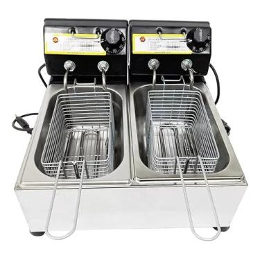 Imagem de Fritadeira Elétrica 2 Cubas Industrial com Oleo 5 Litros, 1500W, Resistência em Aço Inox, Controle de Temperatura 50-300° (220V)