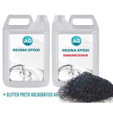 Imagem de Resina Epóxi 1KG + Glitter Preto Holográfico AG - Resinas ag