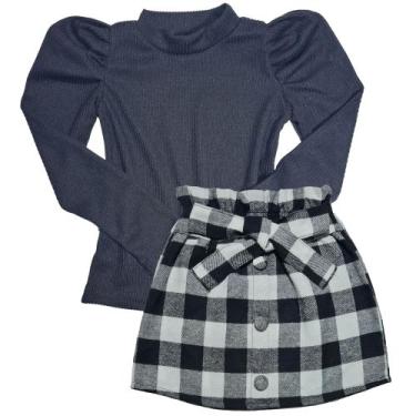Imagem de Conjunto Infantil Blusinha Saia Xadrez Moda Menina Outono Inverno São 