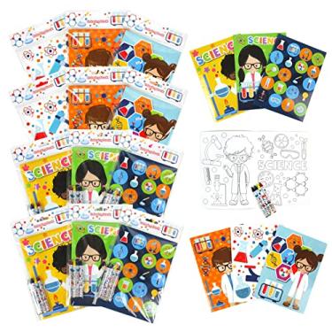 Imagem de TINYMILLS Conjunto de livros de colorir com tema científico para lembrancinhas de festa infantil com 12 livros de colorir e 48 giz de cera para festa de aniversário