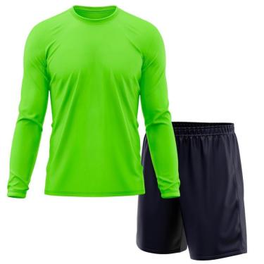Imagem de Kit Calção Short Futebol Basquete Marinho + Manga Longa Masculina Segunda Pele Dry-Masculino