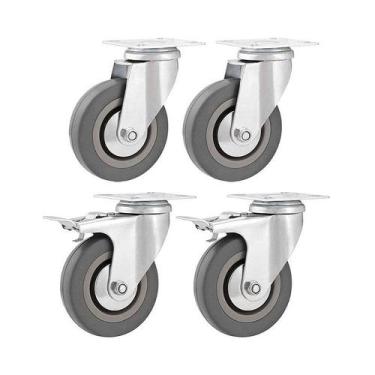 Imagem de Kit 4 un rodízio roda giratório e freio pvc cinza 3" 76mm - VONDER