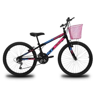 Imagem de Bicicleta Infantil Menina Aro 24 em Aço Reforçado KOG Bikes 18v Freios V-Brake Acessório Cestinha,Preto Rosa