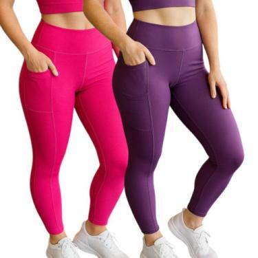Imagem de KIT 2 CALÇAS Legging LISA com BOLSO Leg Fitness Academia Corrida Cintu