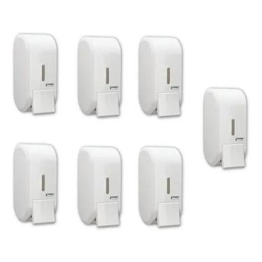 Imagem de 7 Suporte Porta Sabonete E Álcool Gel C Reservatório Branco - Premisse