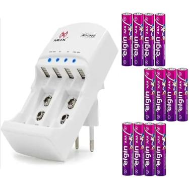 Imagem de Carregador Mox + 12 pilhas AAA Recarregáveis 1000 mAh Elgin