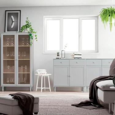 Imagem de Cristaleira + 2 Aparadores 2gv2pt Ditália R-629 E-957, Cinza