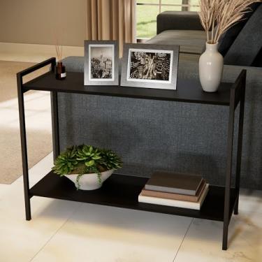 Imagem de Mesa Preto Lateral Sofá Industrial Estrutura Metálica Preta Com Tampo Mdf Moderna Para Sala Cantinho Café Decoração Elegante