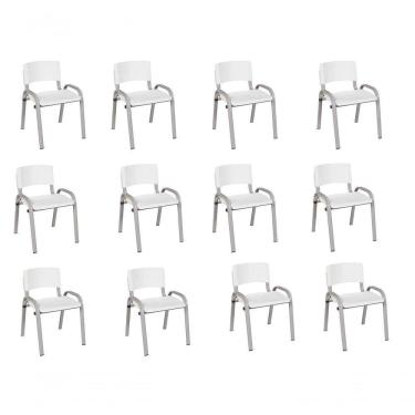 Imagem de Kit 12 Cadeiras Infantil Iso, Escola, Base Cinza- Branco