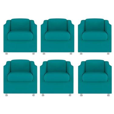 Imagem de Kit 6 Poltronas Bia Decorativa Reforçada Recepção Clinica Salão Sala De Estar Suede Azu...