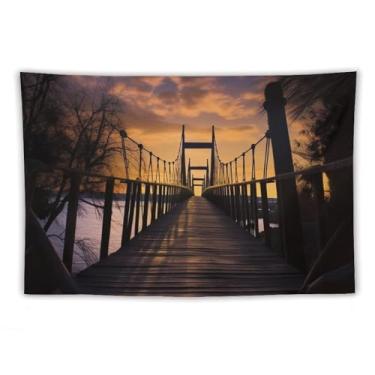 Imagem de Tapeçaria para pendurar na parede 76 x 101 cm decora tapeçarias para quarto ponte ao anoitecer tapeçaria de parede estética macia tapeçarias para sala de estar cobertor de parede personalizado
