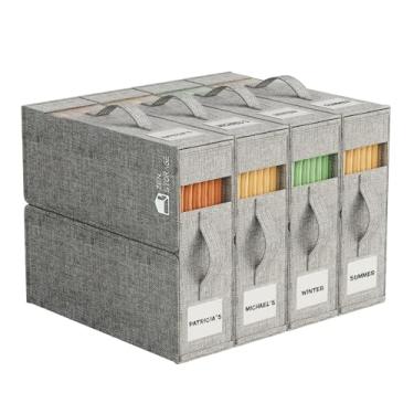 Imagem de Pacote com 4 organizadores de lençóis para armário de linho - caixas de armazenamento de roupa de cama king/queen com janela transparente, organizador de linho dobrável e à prova de poeira para